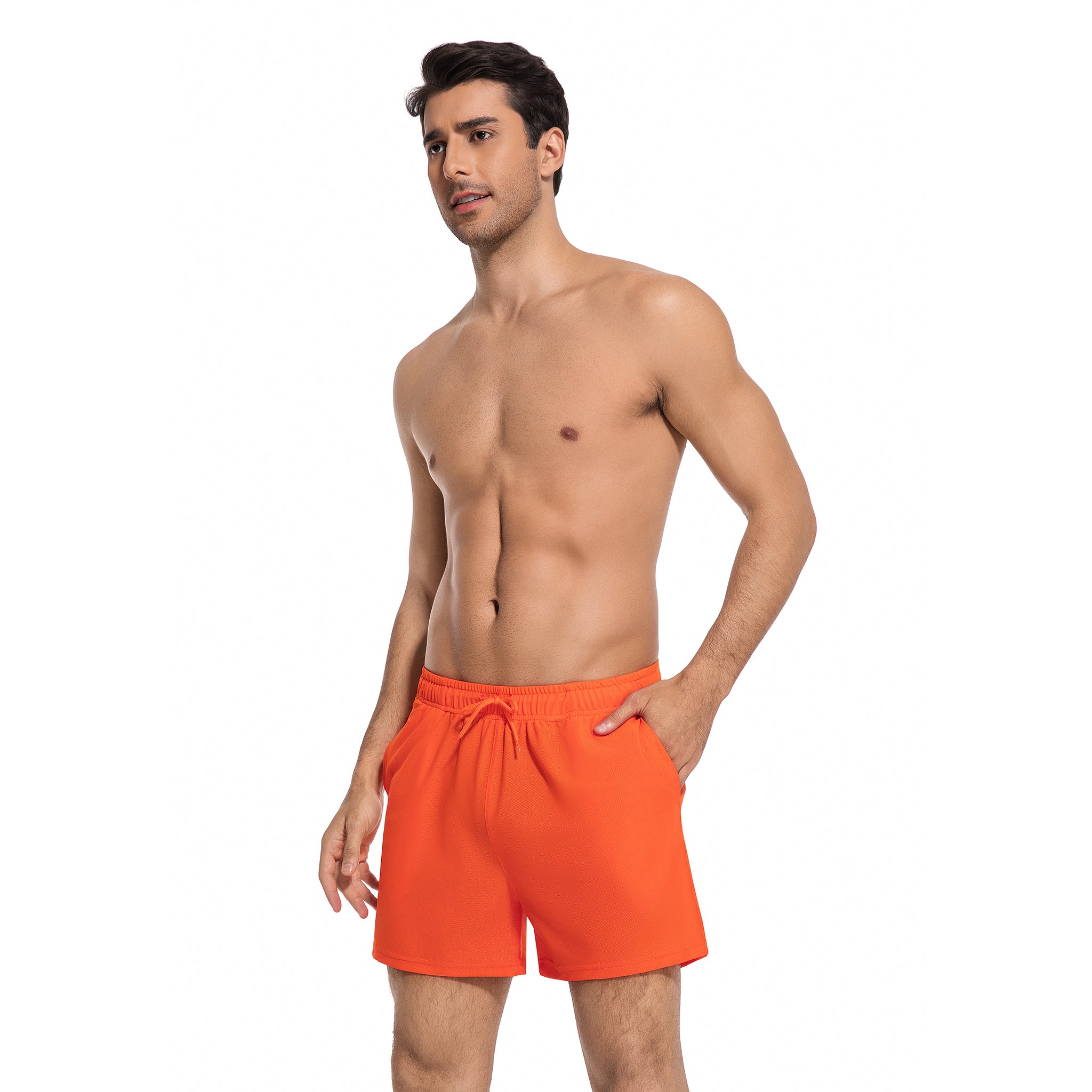 Orange Tan Through Men's Swim Trunks - Minimise Tan Lines Male Beach Shorts - Quick Dry UV Permeable Man's Swimwear with Pockets
