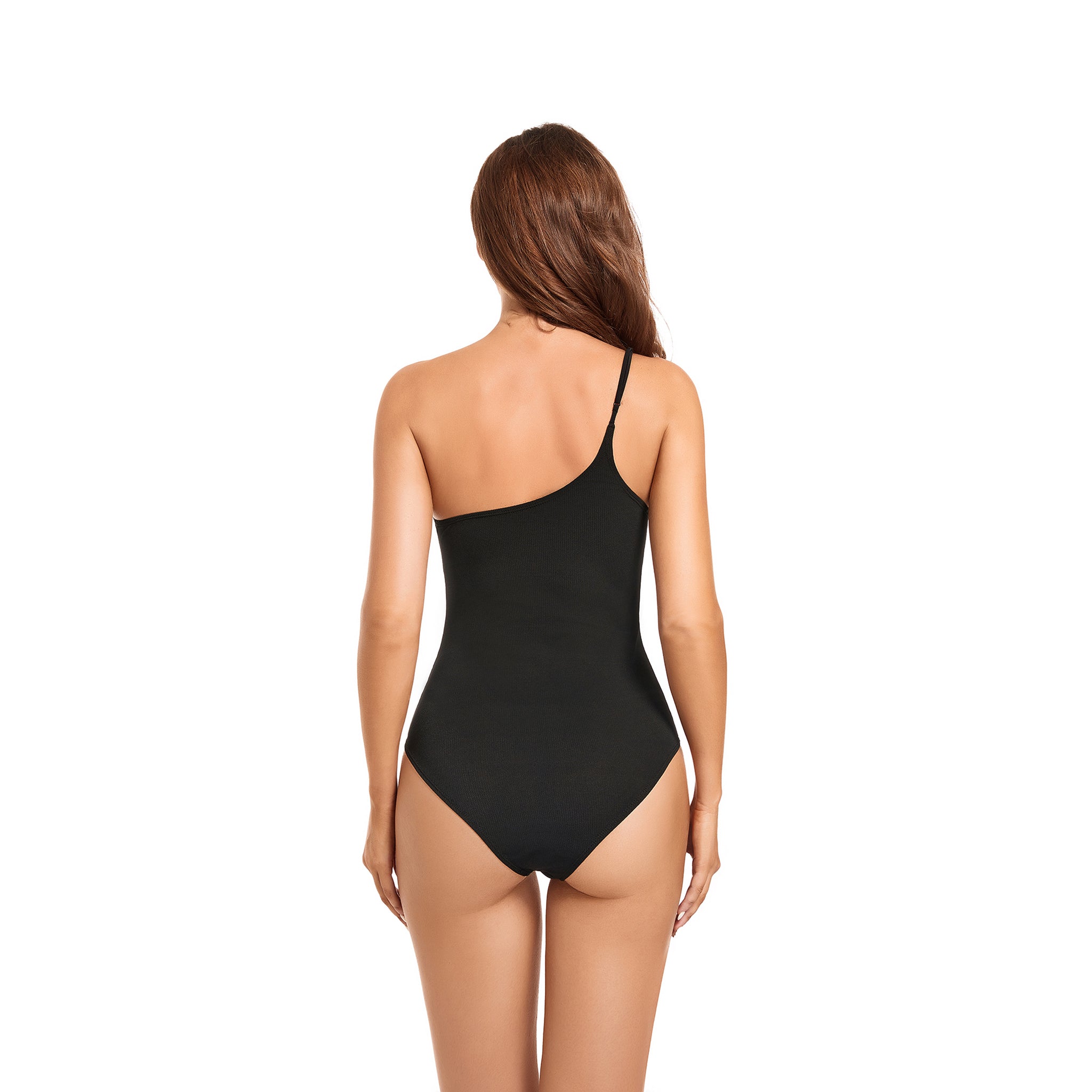Elegant One Shoulder Tan Through One Piece Swimsuit - Professional Sun-Permeable Monokini with Adjustable Strap - Sleek Quick-Dry High Cut Bathing Suit, Black