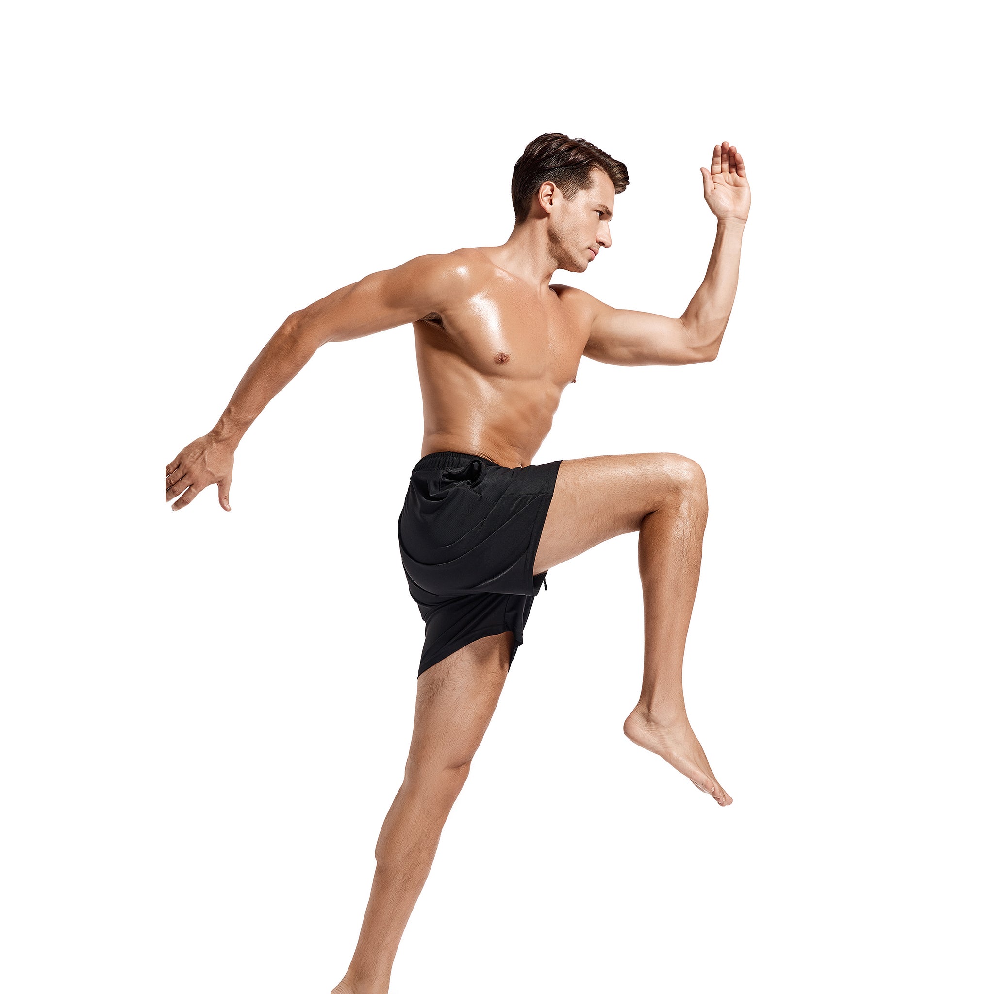 Men's Tan Through Swim Shorts - Sun-Permeable Mesh Beach Trunks - Quick Dry Breathable Summer Swimwear with Drawstring, Black