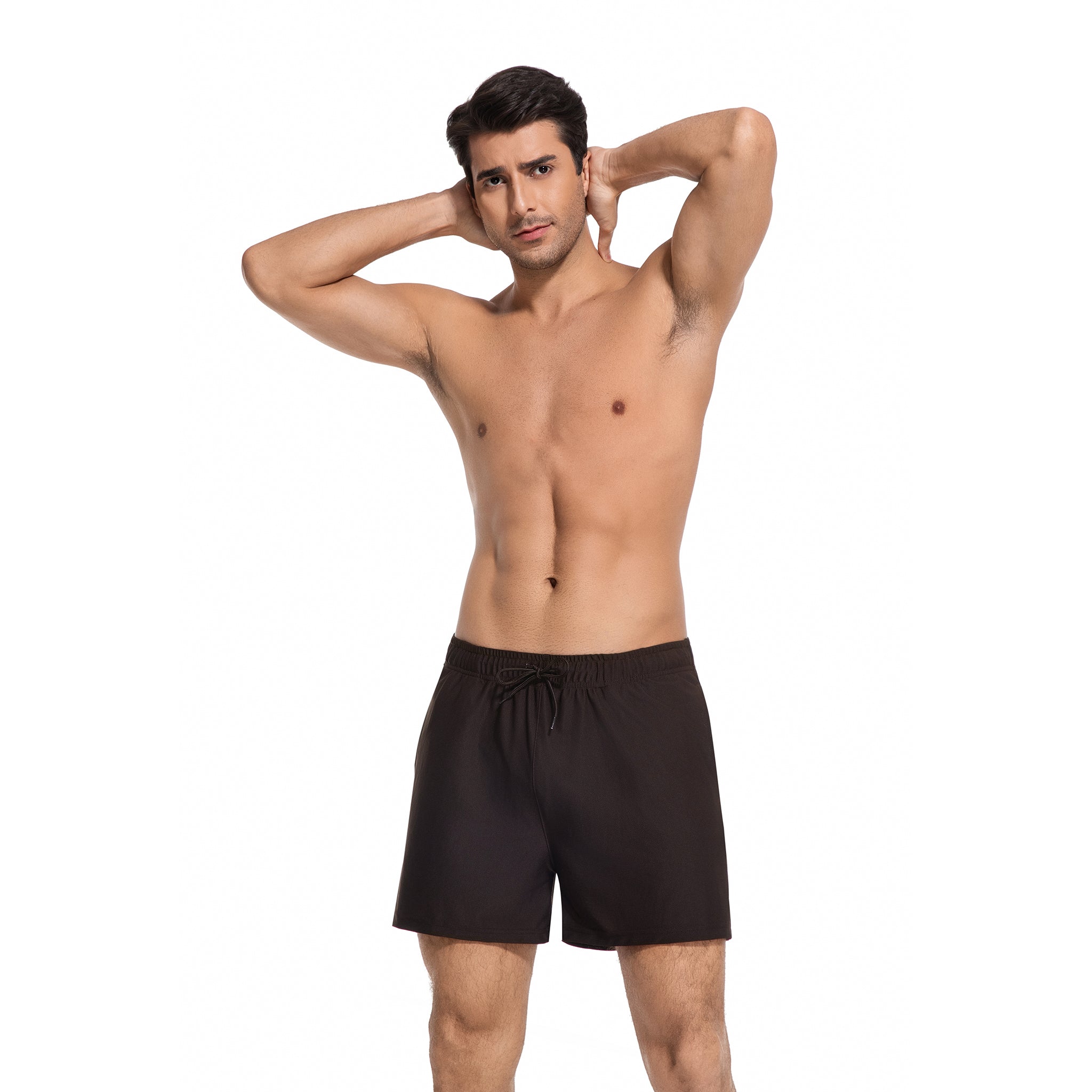 Men's Tan Through Swim Trunks in Dark Brown - Minimise Tan Lines Male Beach Shorts - UV Permeable Quick Dry Man's Swimwear with Pockets