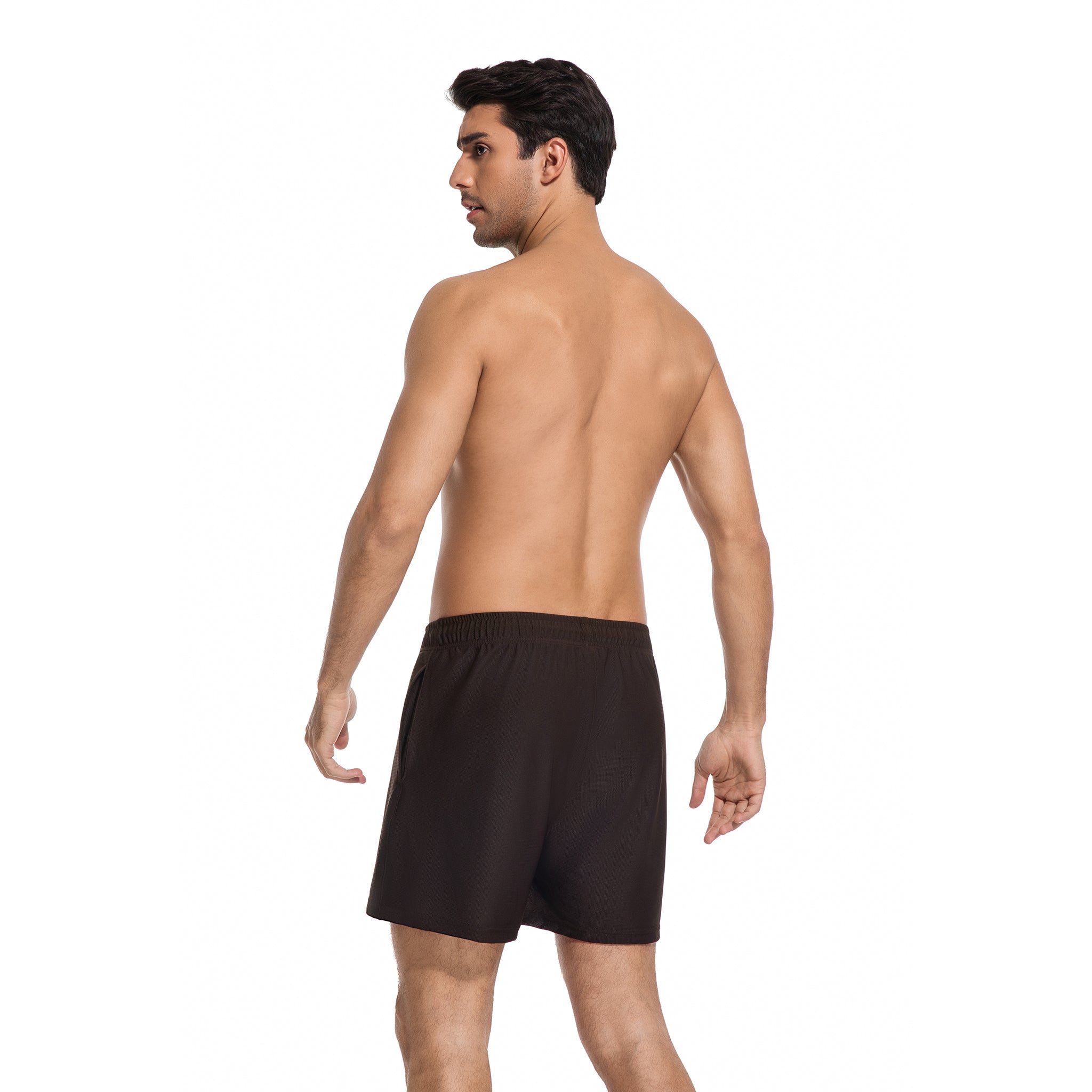 Men's Tan Through Swim Trunks in Dark Brown - Minimise Tan Lines Male Beach Shorts - UV Permeable Quick Dry Man's Swimwear with Pockets